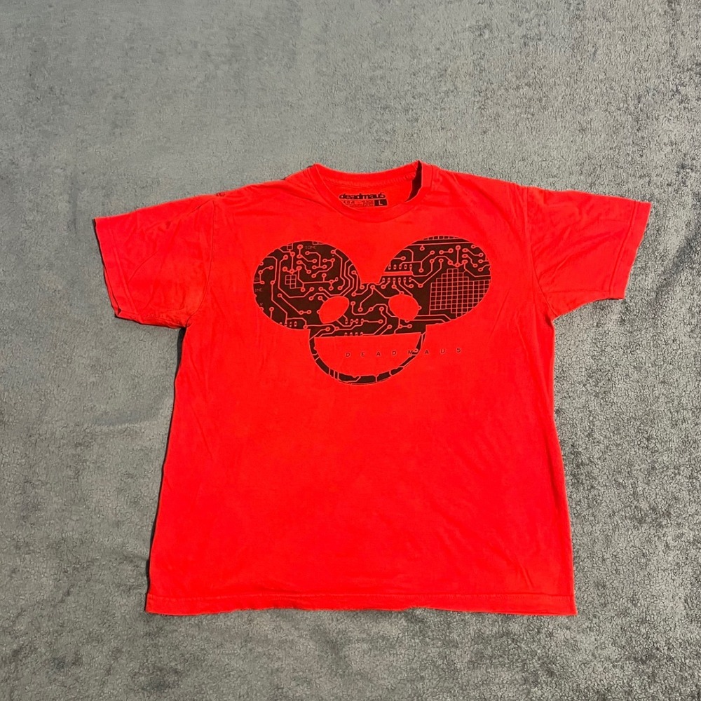 Y2K Deadmau5 Mens Red Shirt Large Circuit Board Mau5head EDM Tee